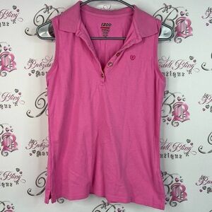 IZOD tank top collared preppy Pink Sleeveless Tank Top buttons shirt